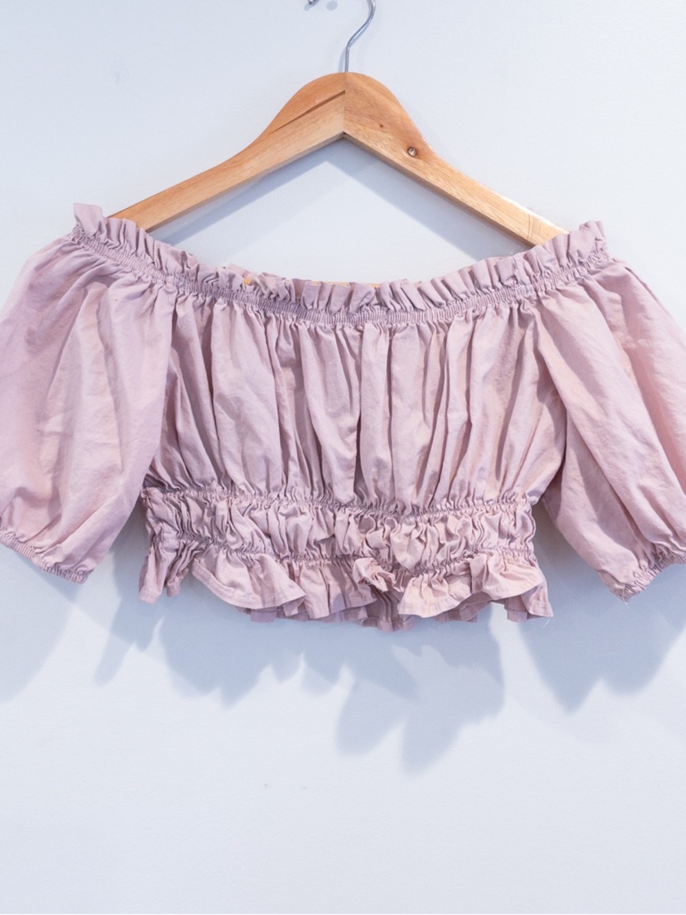 Simply Blessed Pink Smocked Off Shoulder Crop Peasant Top Summer Festival Medium